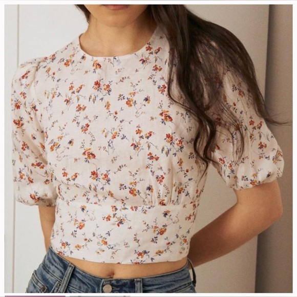 Reformation Floral Linen Top Size Medium Seychelles Peasant Cottagecore Feminine - Picture 2 of 12